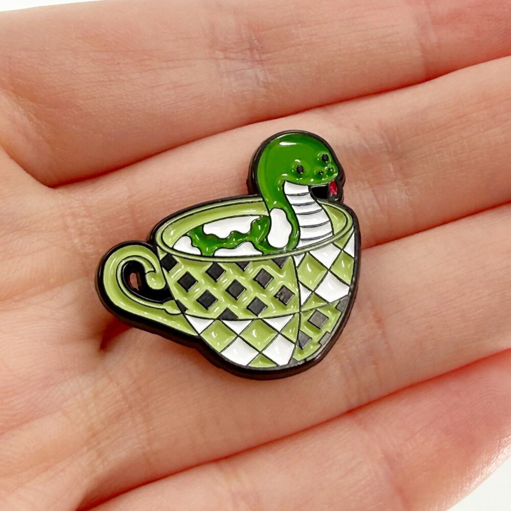 Green Snake Tea Cup Enamel Pin Wizard House Inspired Magic Aesthetic